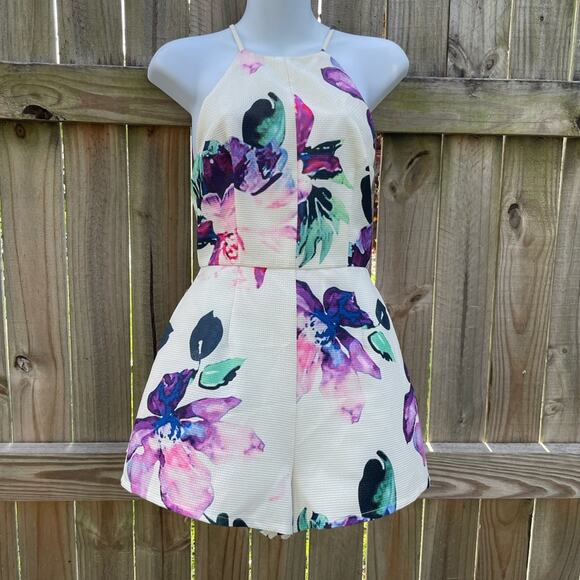 Luxxel floral halter open back romper - Picture 1 of 6